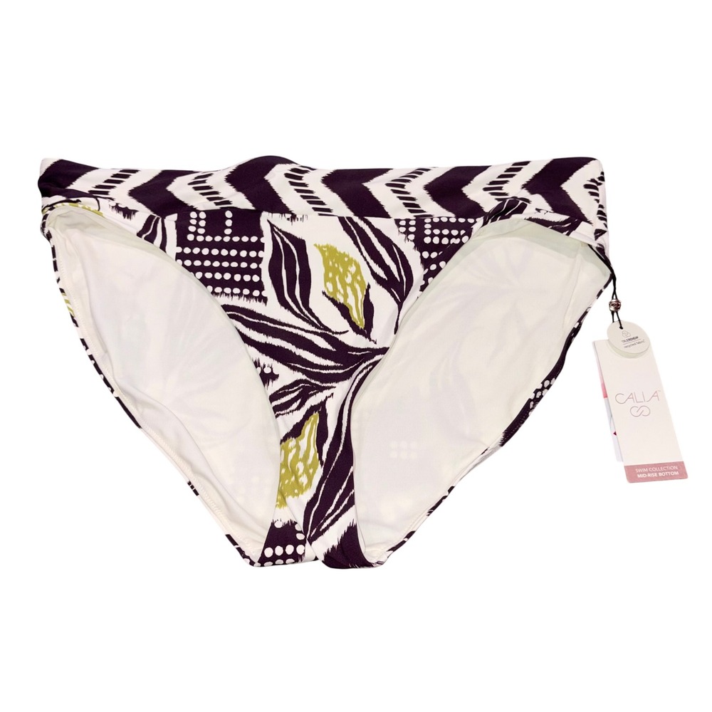 Mid-Rise High-Leg Bikini Bottom NWT Womens‎ XL Purple CALIA
